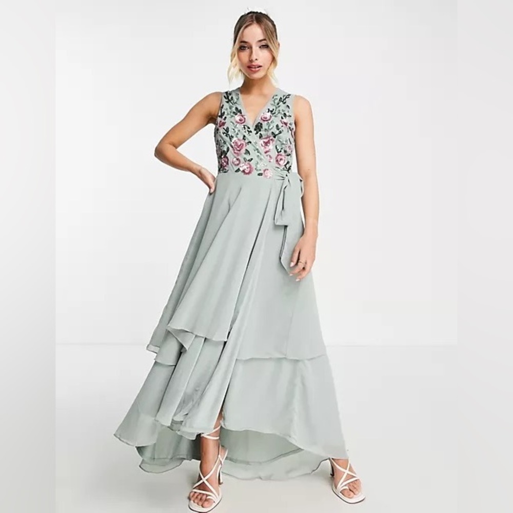 ASOS | Little Mistress embellished wrap dress in sage green